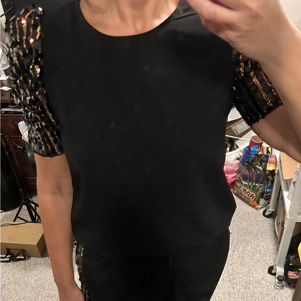 Black 2-piece jogger set with Sequin Accents